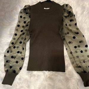 Polka Dot/Mesh Sleeve Sweater, Instagram Boutique, ONE SIZE FITS ALL